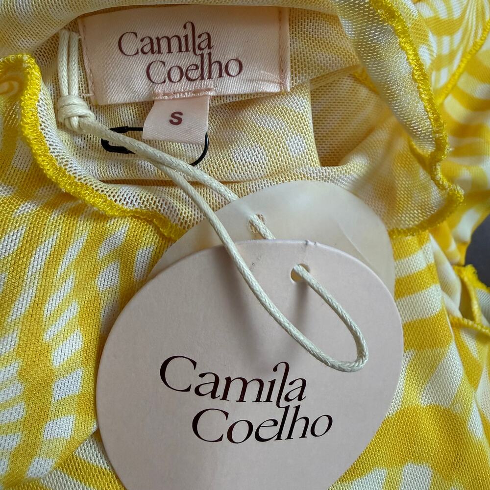 Camila Coelho NWT Lagoon Yellow Swirl Mesh Maxi Dress S Mock Neck Bodycon - Picture 4 of 13